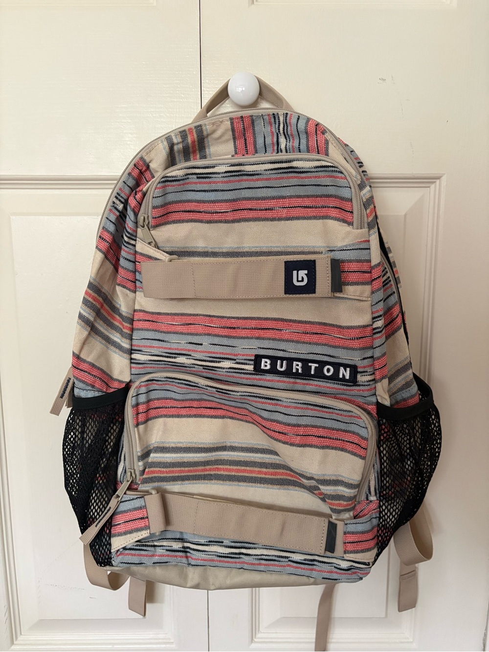 Burton Beige, Coral & Gray Striped Backpack - like new